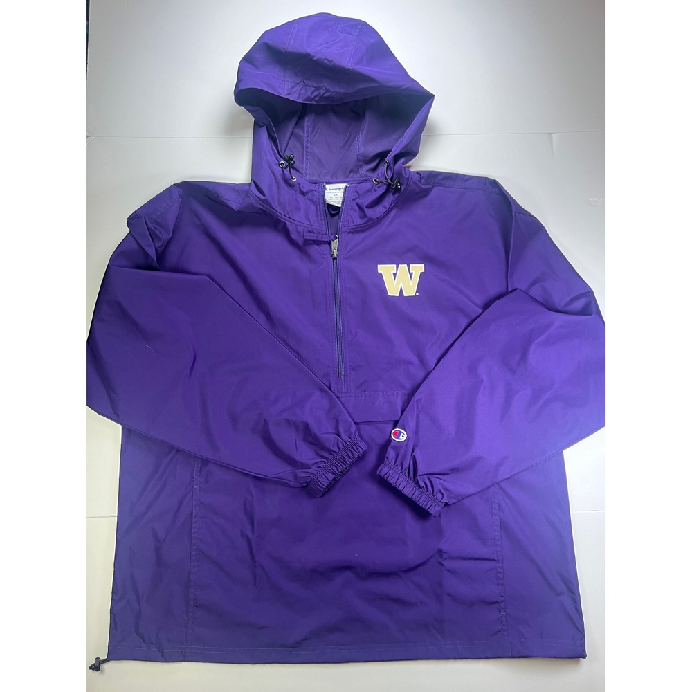 Champion Windbreaker Men 2XL Purple Washington Huskies Half Zip Hooded Anorak